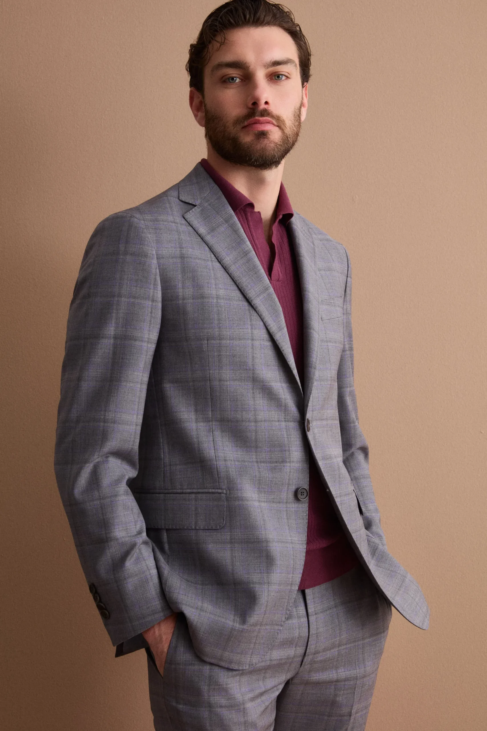 Abito Check Monopetto Foderato Regular Fit in Lana Vergine - GRIGIO QUADRI