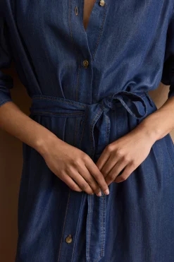 Abito Chemisier Lungo con Cintura in Denim - DENIM