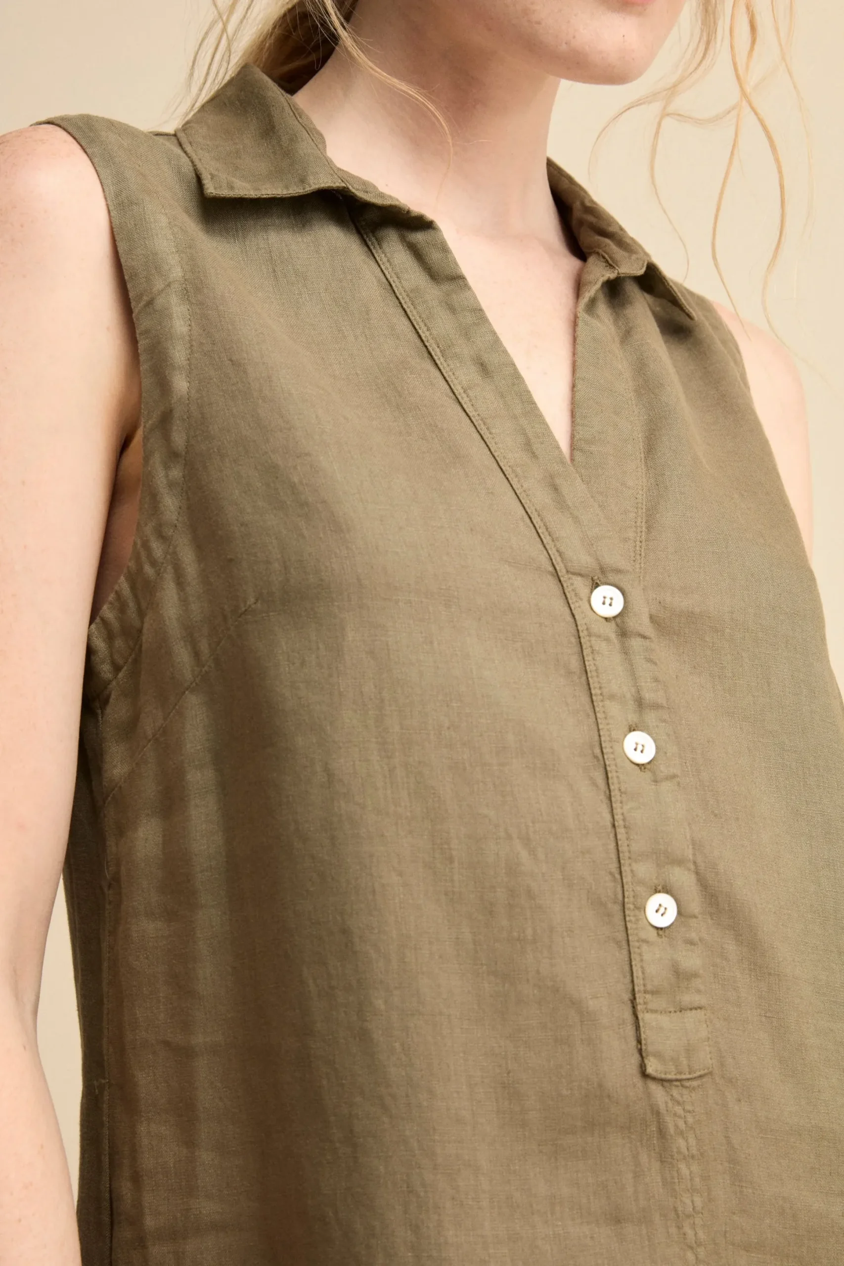 Abito Chemisier Smanicato in Lino - VERDE MILITARE