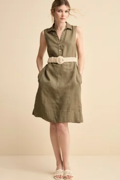 Abito Chemisier Smanicato in Lino - VERDE MILITARE