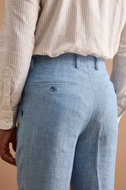 Abito Doppiopetto Slim Fit in Lino Melange - CIELO