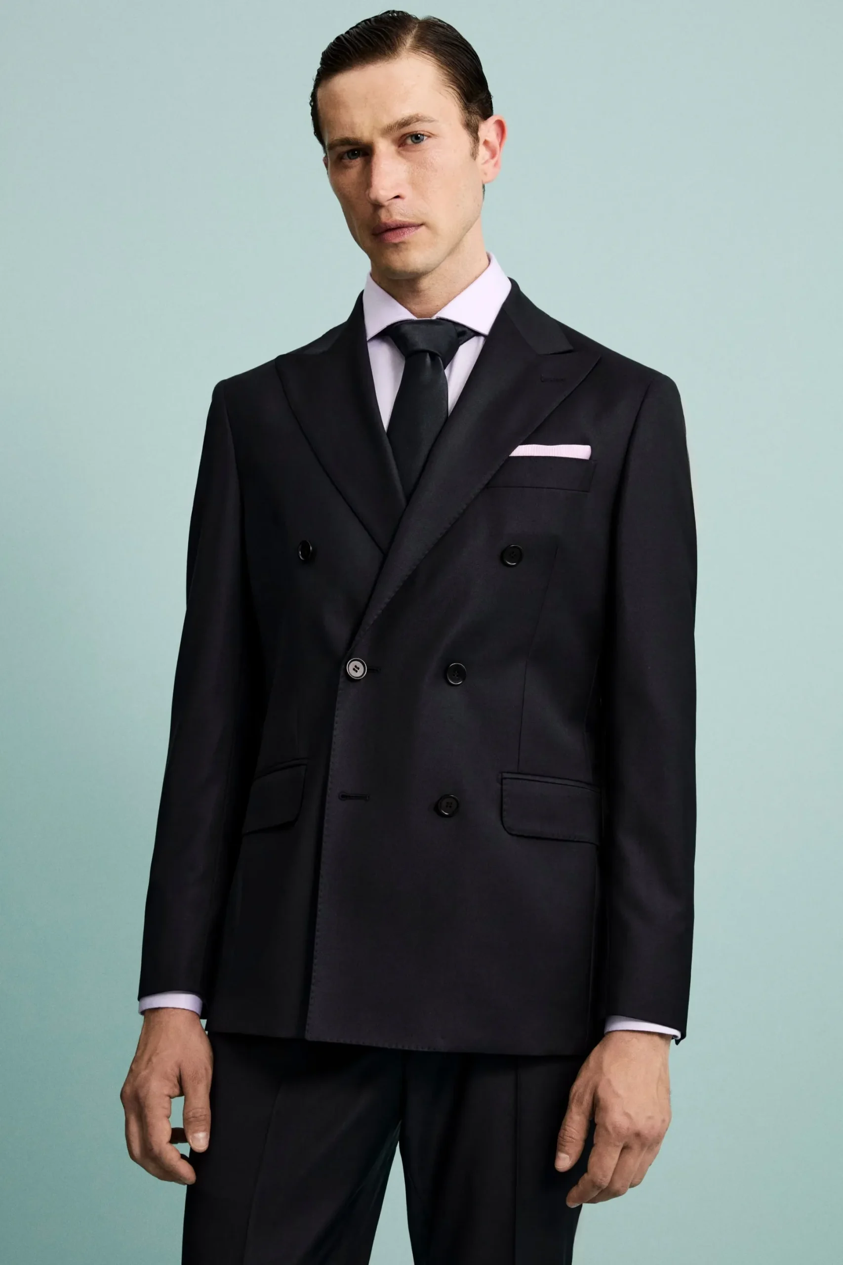 Abito Elegante Doppiopetto con Revers a Lancia - BLU
