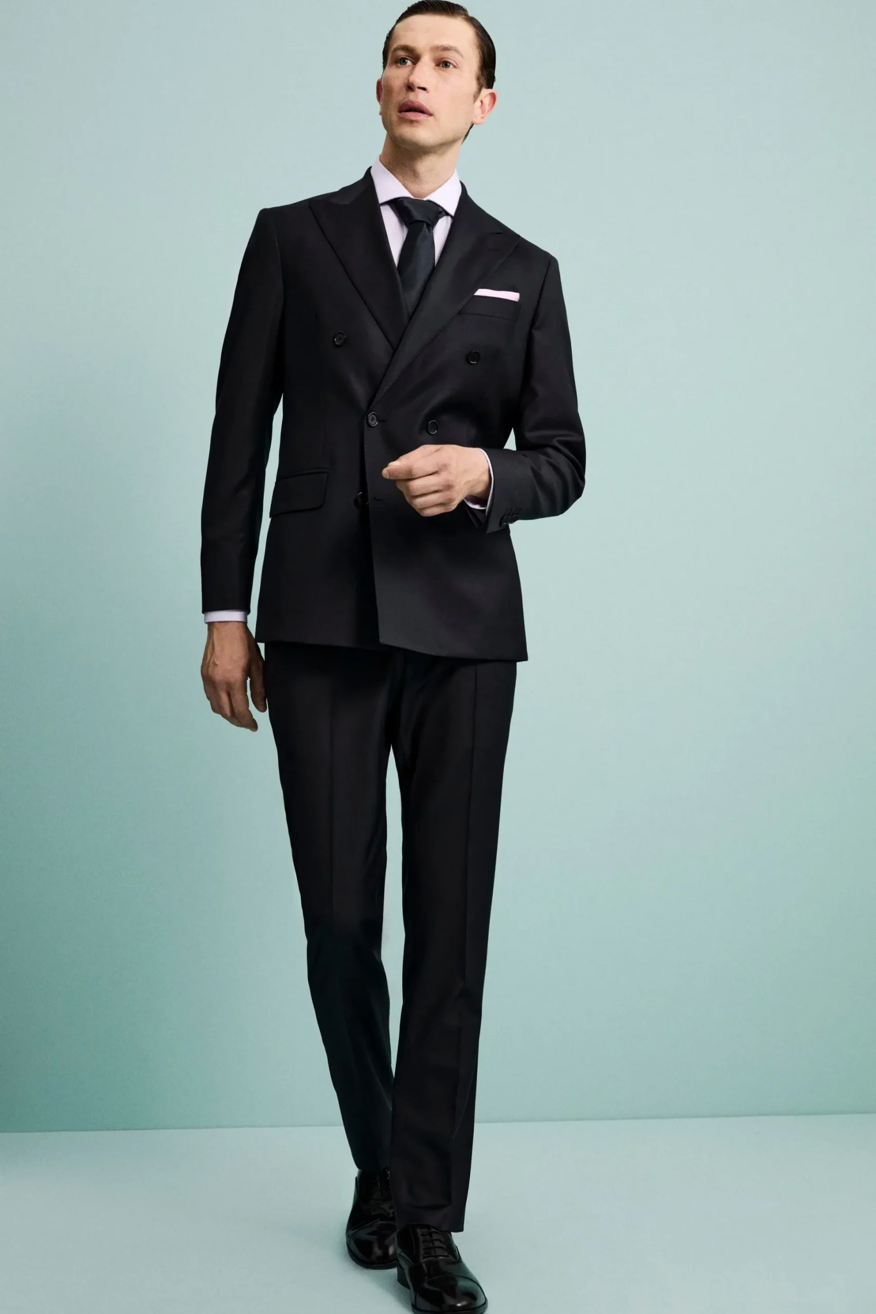 Abito Elegante Doppiopetto con Revers a Lancia - BLU