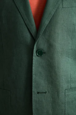 Abito Regular Fit Monopetto in Lino - VERDE