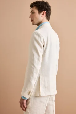 Abito Slim Fit Monopetto Semifoderato in Lino Melange - BEIGE