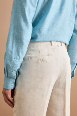 Abito Slim Fit Monopetto Semifoderato in Lino Melange - BEIGE