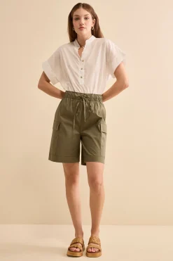 Bermuda Cargo in Tela con Coulisse - VERDE MILITARE