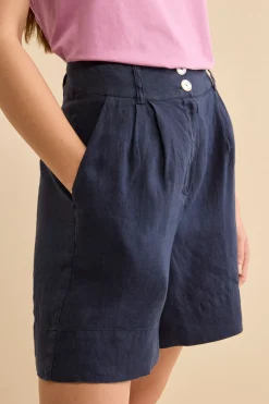 Bermuda in Lino con Bottoni - NAVY