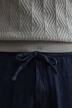 Bermuda in Lino con Coulisse e Risvolto - BLU