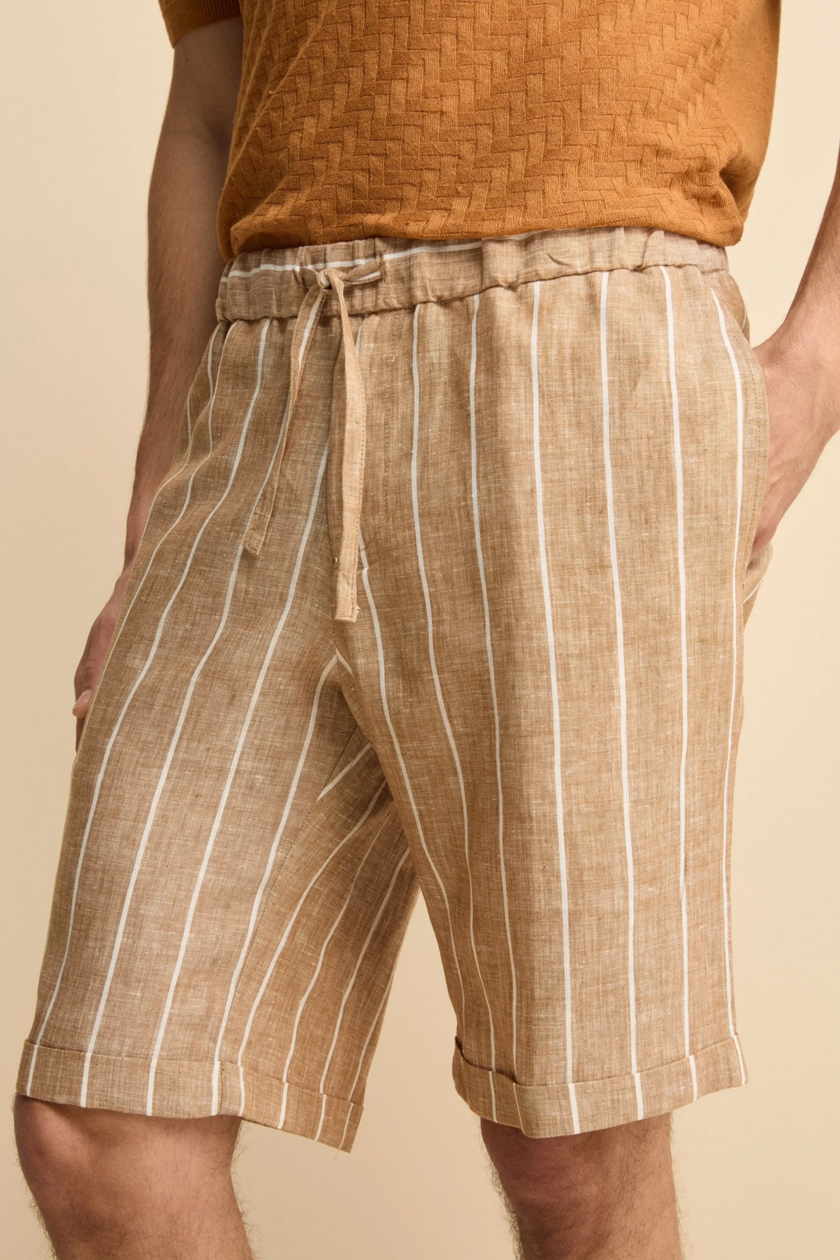 Bermuda in Lino con Coulisse - MARRONE RIGATO