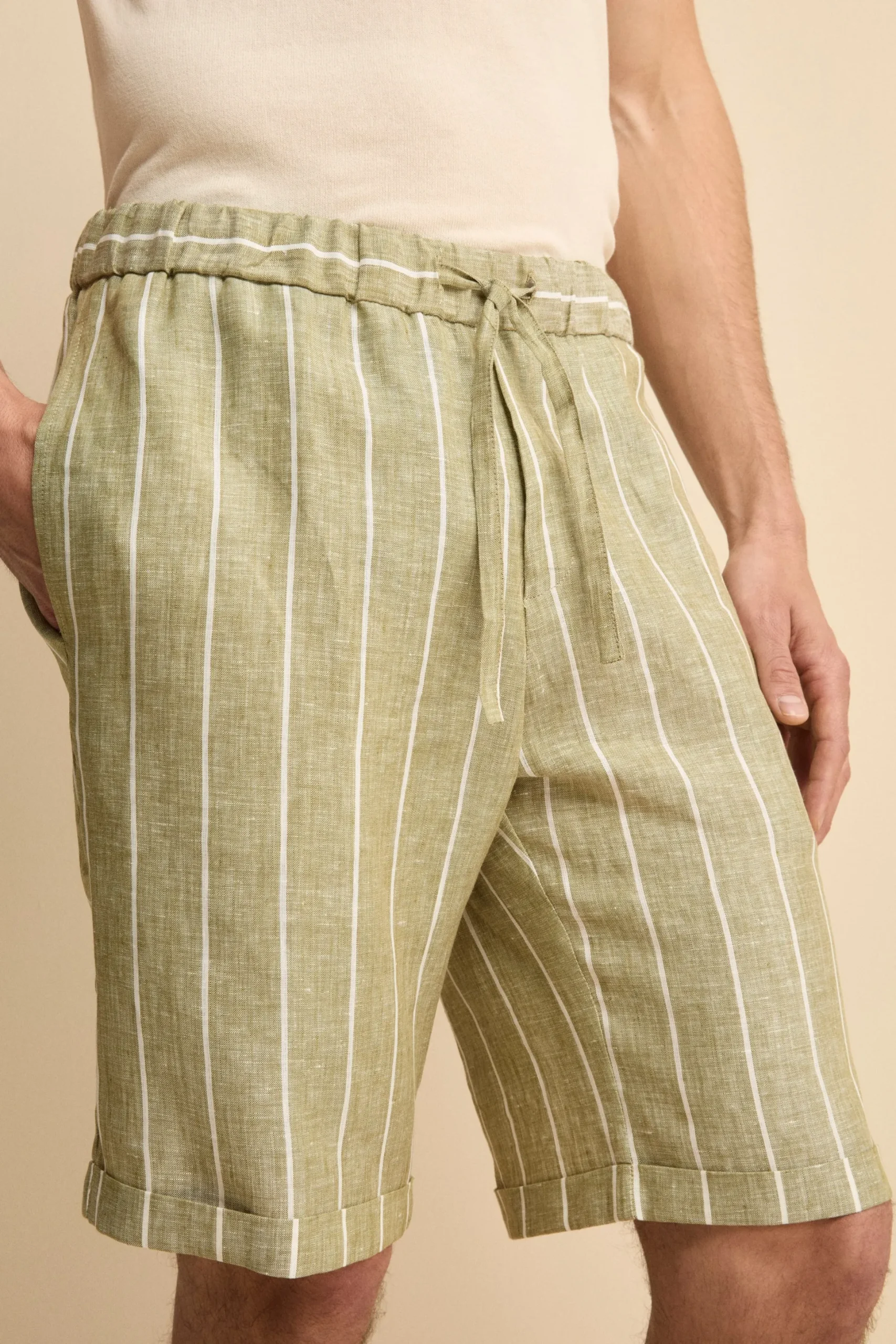 Bermuda in Lino con Coulisse - VERDE RIGATO