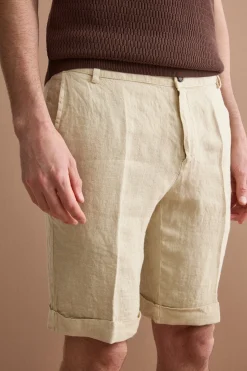 Bermuda Uomo in Lino Regular Fit con Risvolto - SABBIA