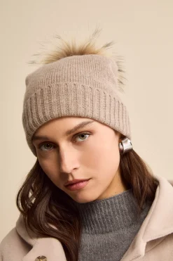 Berretto in Cashmere con Pompon - SABBIA