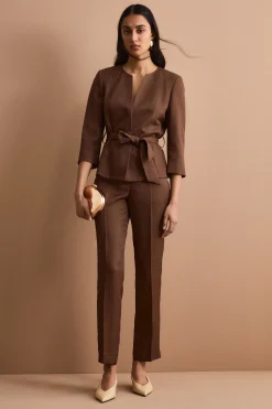Blazer Foderato da Cerimonia in Raso con Cintura - CIOCCOLATO