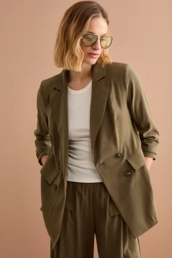 Blazer Lungo Doppiopetto con Revers - VERDE MILITARE