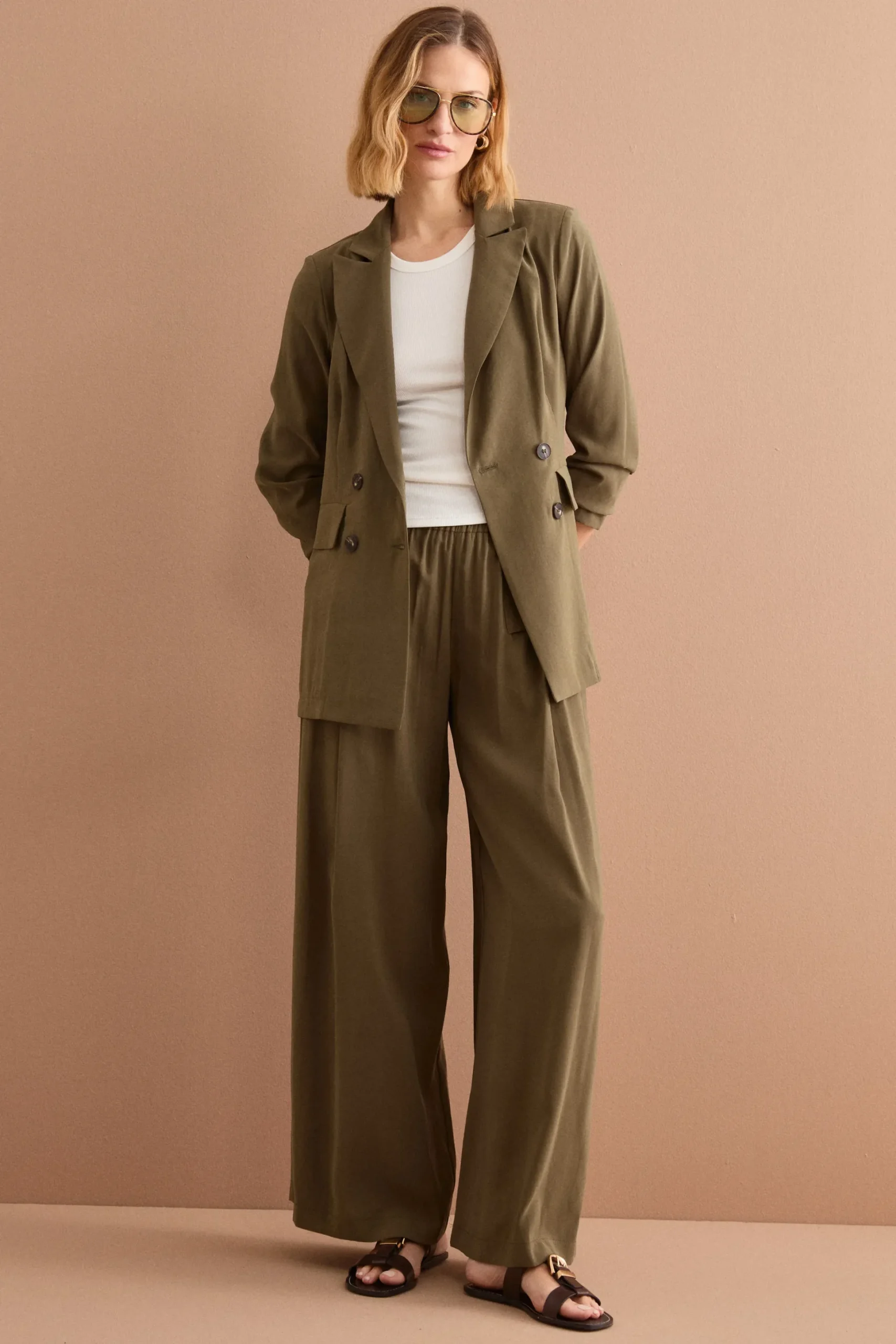 Blazer Lungo Doppiopetto con Revers - VERDE MILITARE