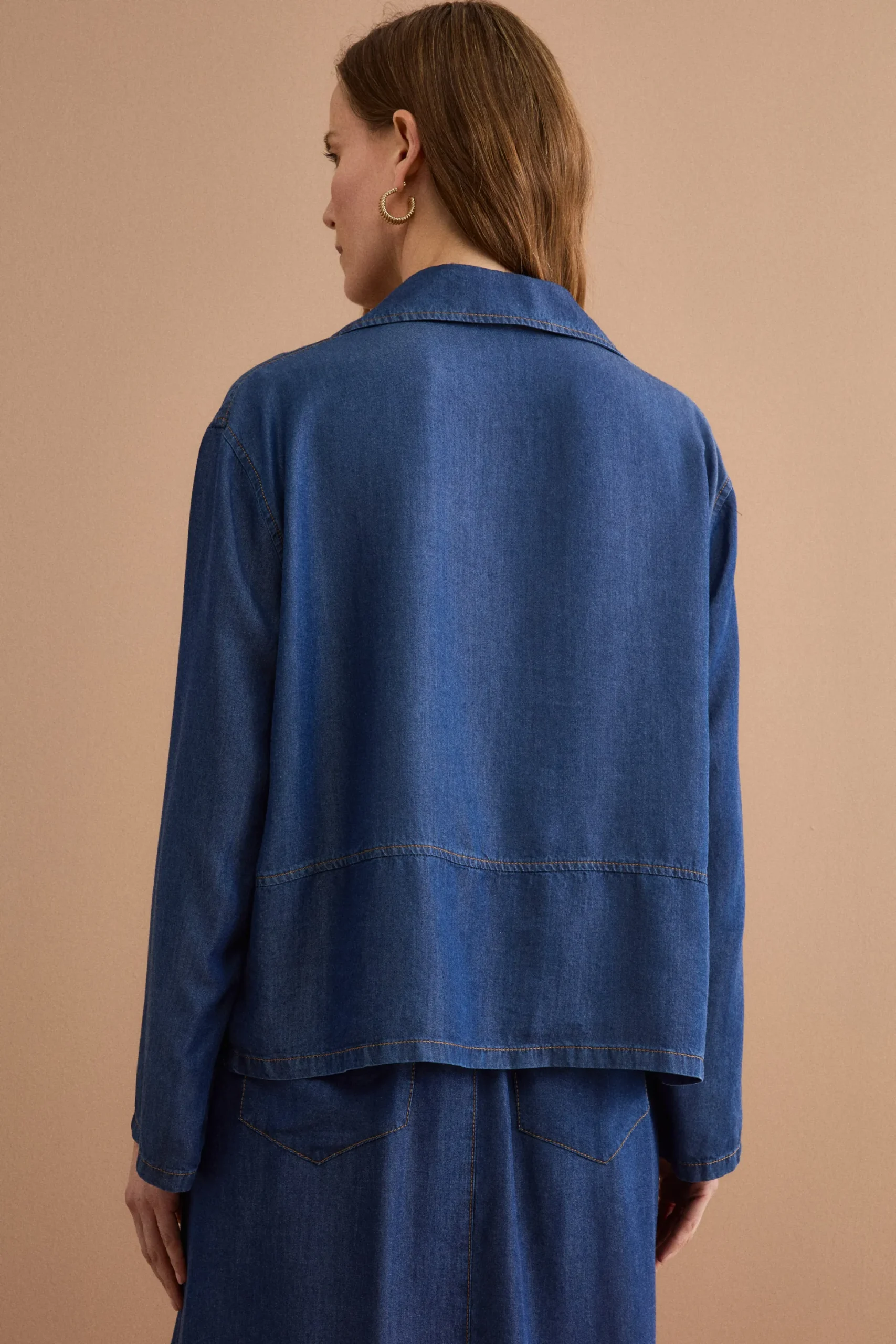 Blusa Denim Over con Colletto a Camicia - DENIM