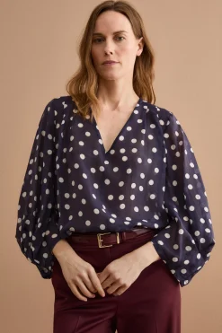 Blusa Over a Pois con Scollo a V - FANT. BLU