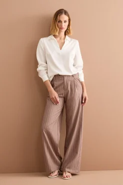 Blusa Over Elegante con Collo a Camicia - PANNA