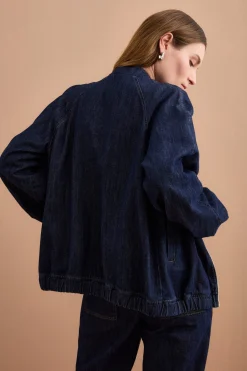 Bomber di Jeans Sfoderato con Zip - DENIM