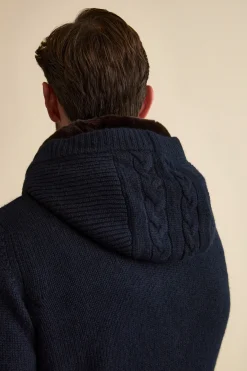 Bomber in Cashmere con Cappuccio e Pelliccia - BLU
