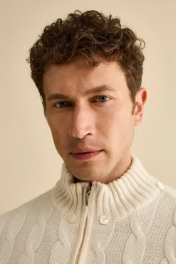 Bomber in Cashmere con Cappuccio e Pelliccia - BIANCO