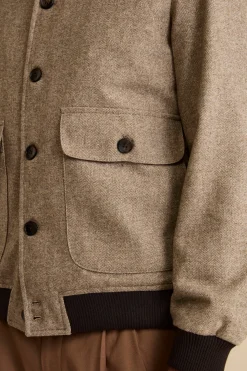 Bomber Spigato con Tasche in Misto Lana - MARRONE SPIGATO