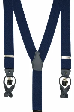 Bretelle Tinta Unita con Clip e Asole in Pelle - BLU