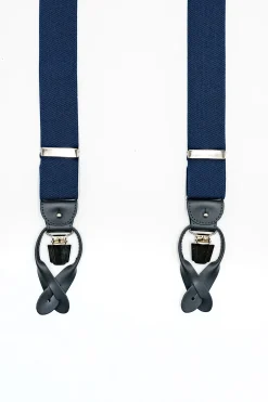Bretelle Tinta Unita con Clip e Asole in Pelle - BLU