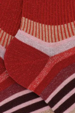Calze Corte a Righe in Lurex - ROSSO/ROSA