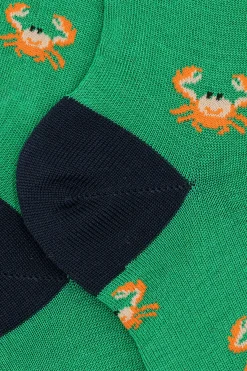 Calze Corte in Cotone Fantasia Granchi - FANT. VERDE