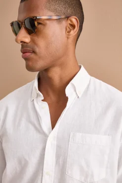 Camicia Button Down in Misto Lino Custom Fit - BIANCO