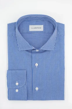 Camicia Check Custom Fit in Twill di Cotone - BLU QUADRI