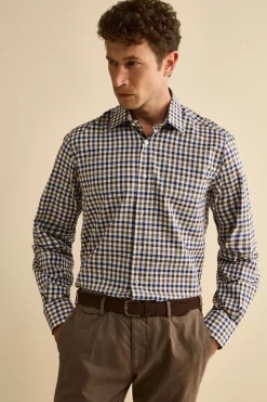 Camicia Check Regular Fit in Cotone - BLU/MORO QUADRI