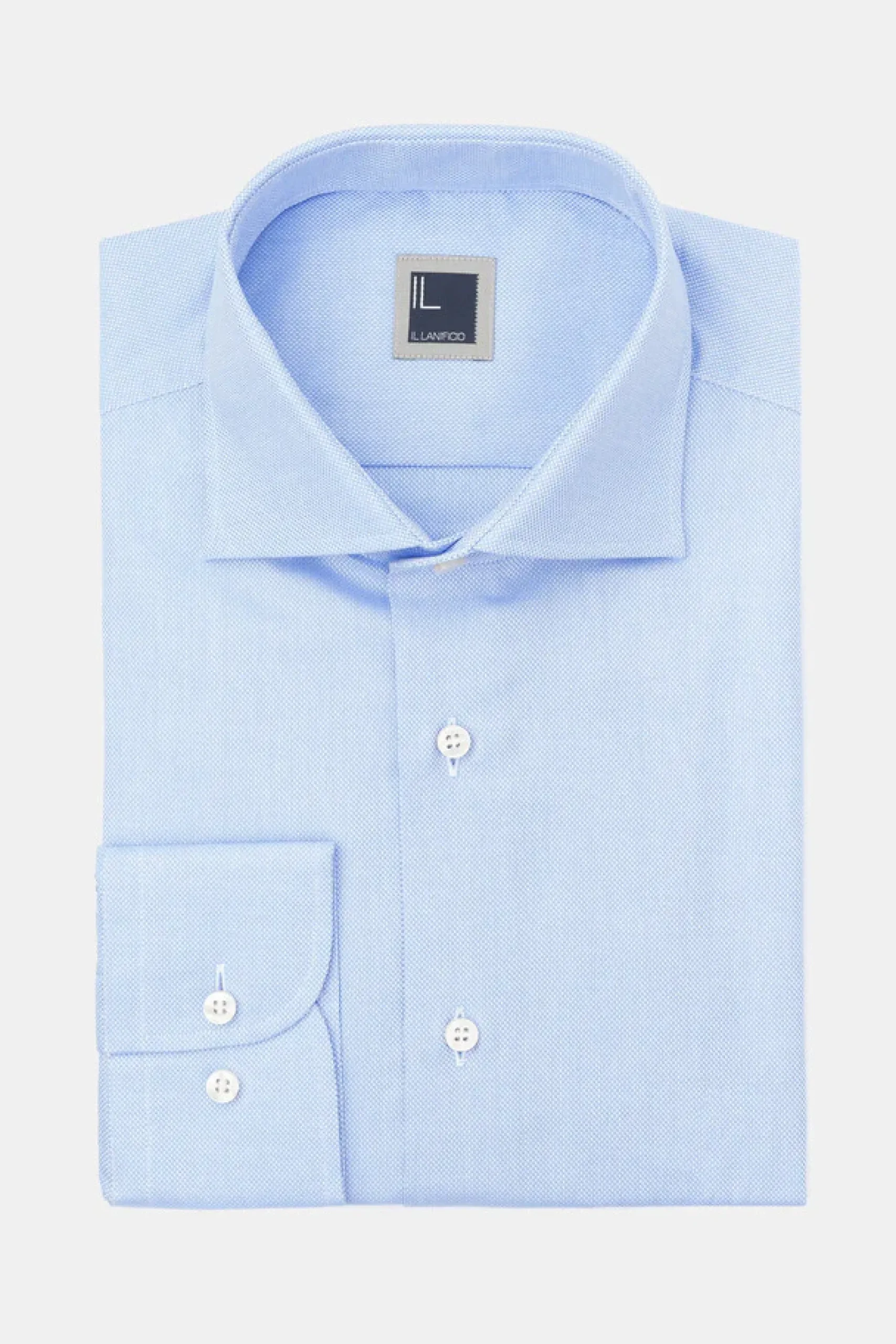Camicia collo francese nido d’ape - AZZURRO