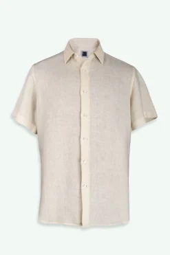 Camicia di Lino con Maniche Corte Regular Fit - ECRU