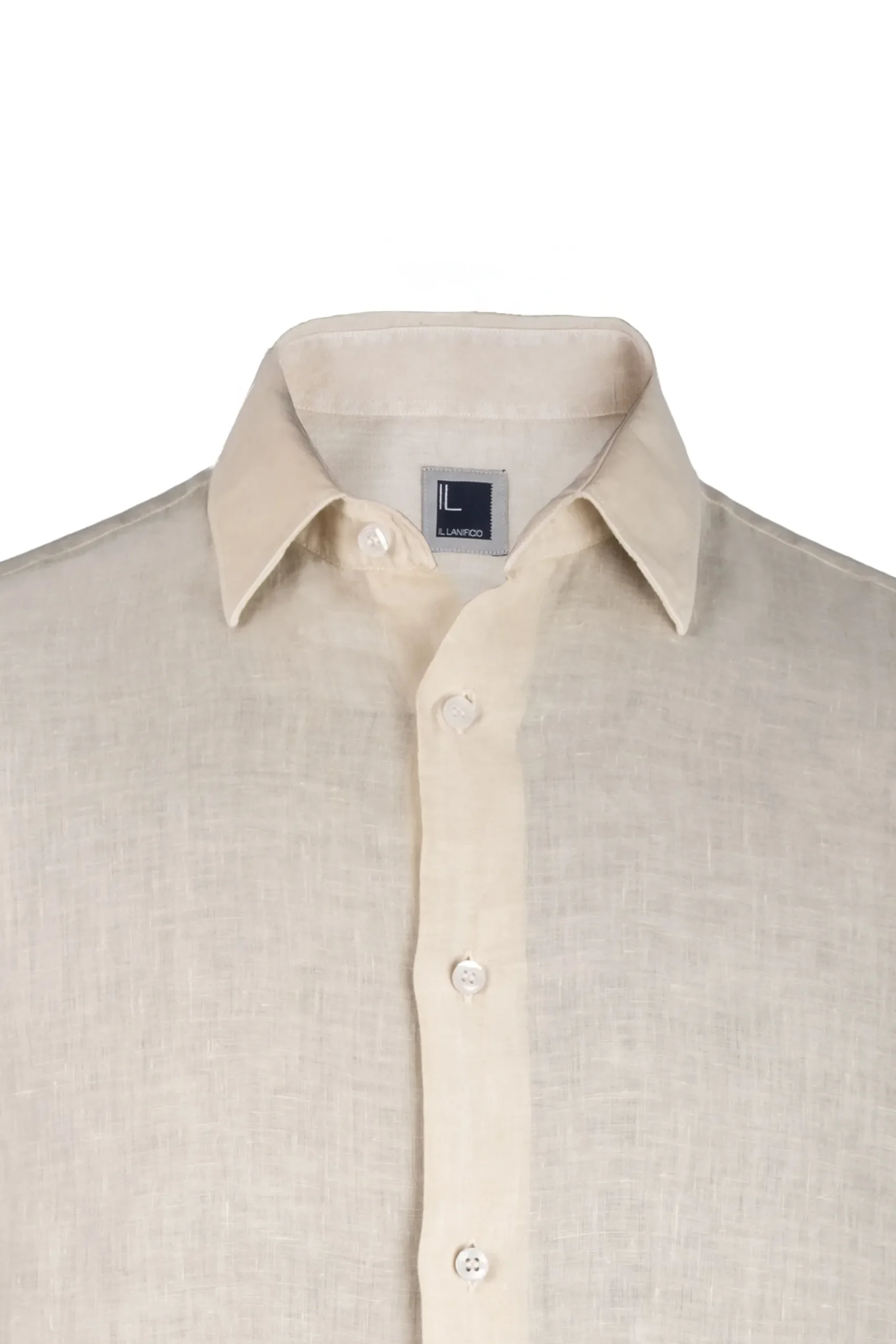 Camicia di Lino con Maniche Corte Regular Fit - ECRU