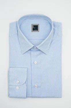 Camicia Fantasia con Collo Classico Regular Fit in Cotone - AZZURRO RIGATO