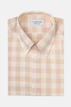 Camicia Fantasia Slim Button Down- BEIGE QUADRI