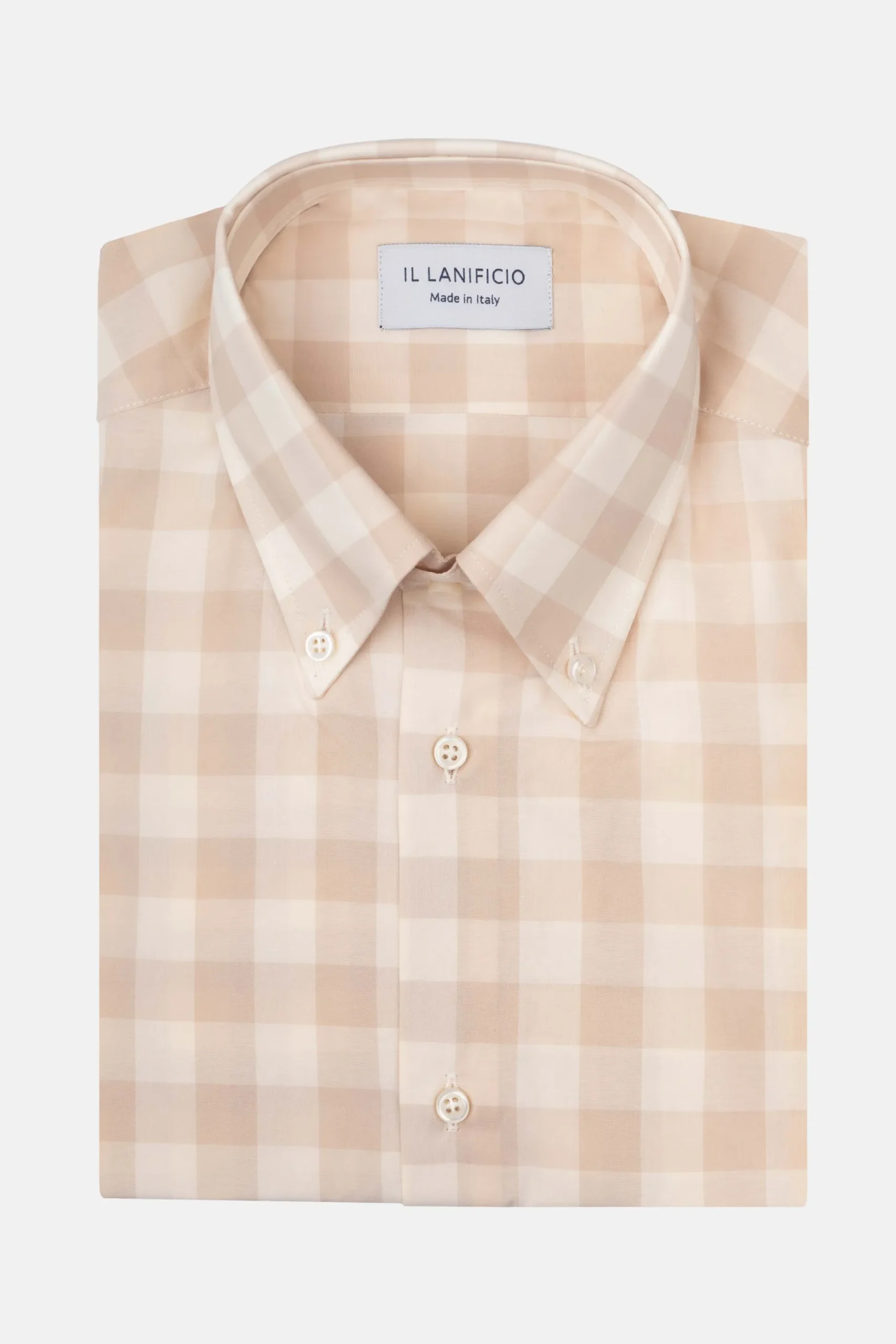 Camicia Fantasia Slim Button Down- BEIGE QUADRI