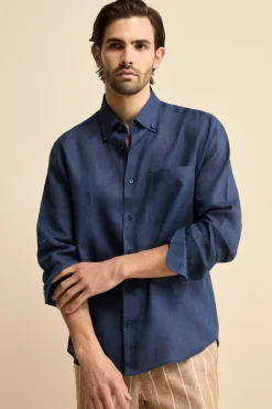 Camicia in lino regular fit - BLU