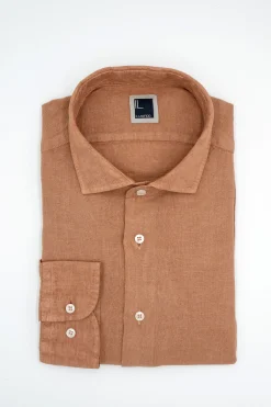Camicia in Lino Slim Fit - CAPPUCCINO