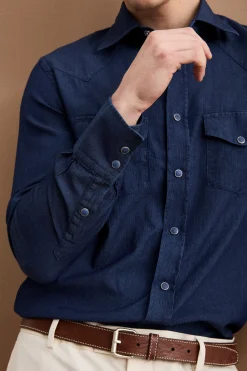 Camicia Jeans in Cotone con Tasche - DENIM
