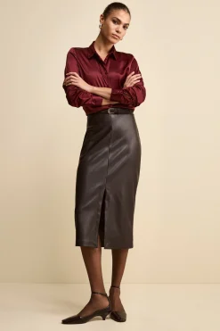 Camicia Morbida in Raso con Bottoni - BORDEAUX