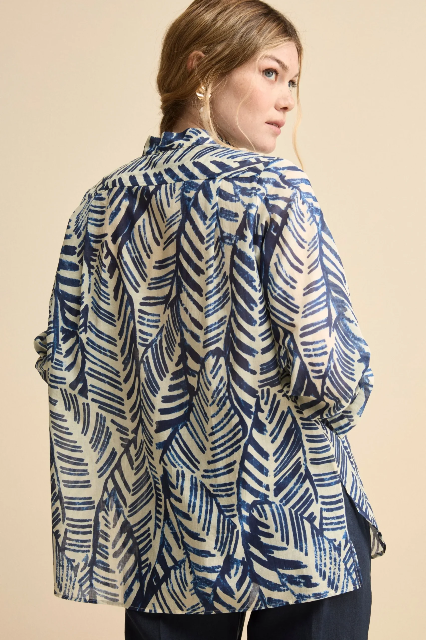 Camicia Over Coreana in Voile di Cotone - FANT. BLU
