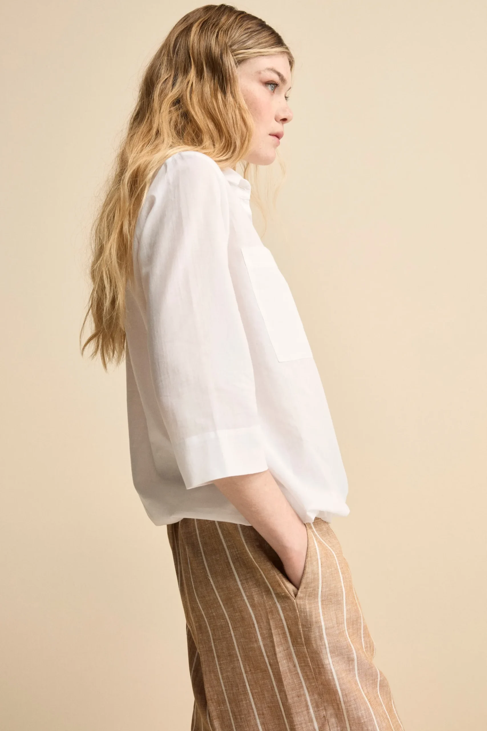 Camicia Over in Cotone con Coulisse - PANNA