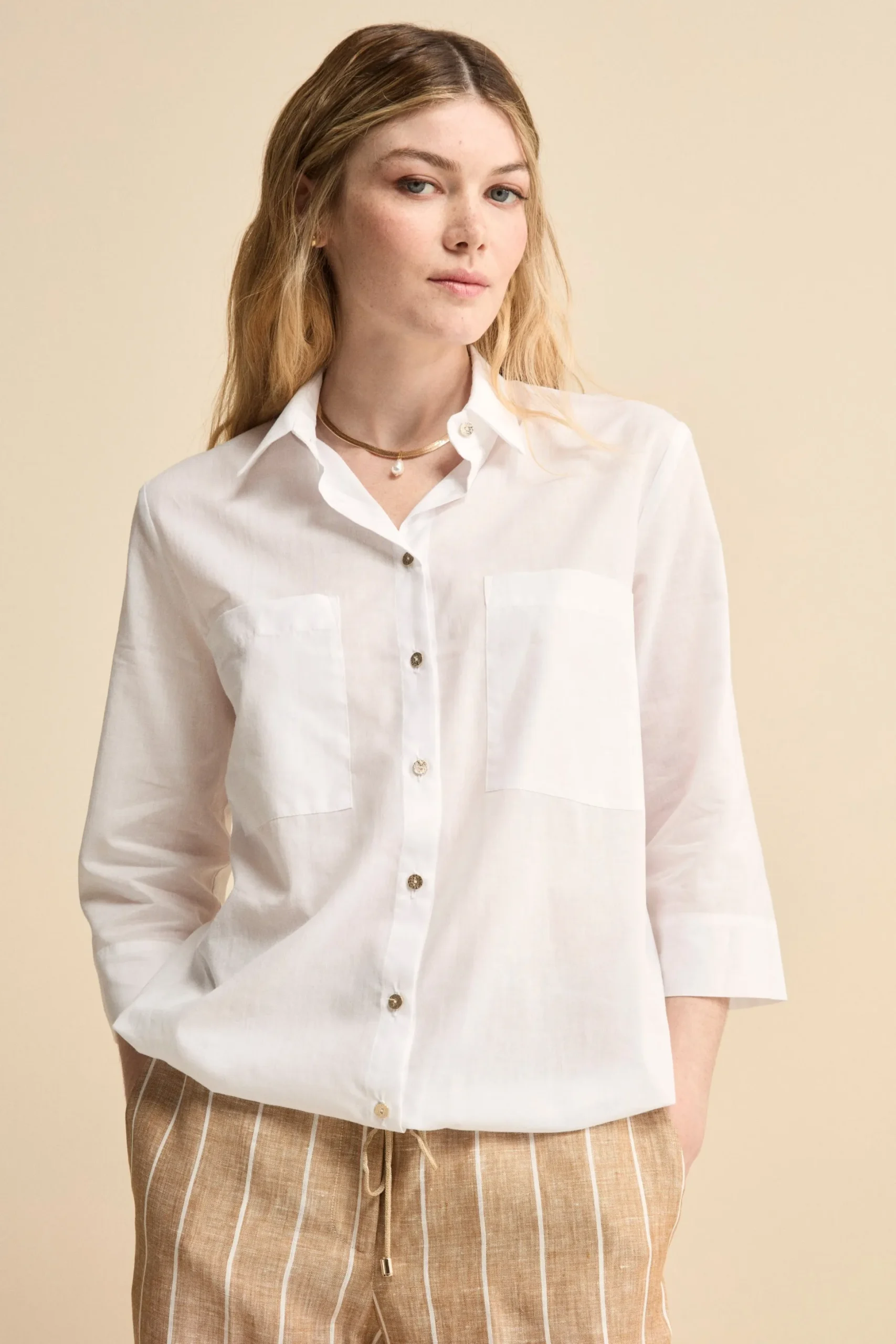 Camicia Over in Cotone con Coulisse - PANNA