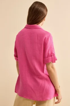 Camicia Over in Lino con Risvolto - FUXIA