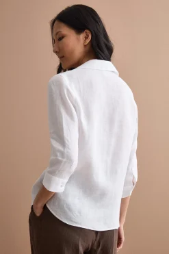Camicia Over in Lino con Scollo Aperto - BIANCO