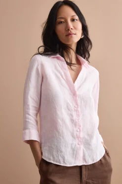 Camicia Over in Lino con Scollo Aperto - ROSA